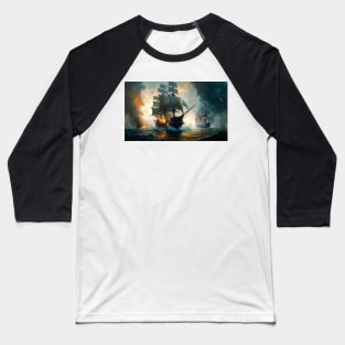 Naval Battle Between Pirate Sailing Ships, Caribbean Seascape #8 Baseball T-Shirt